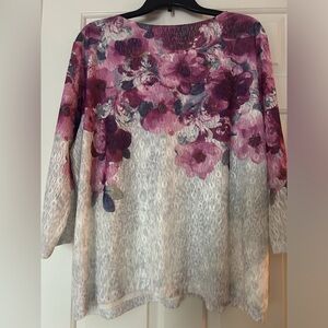 Alfred Dunner Purple and White Floral Lace Blouse